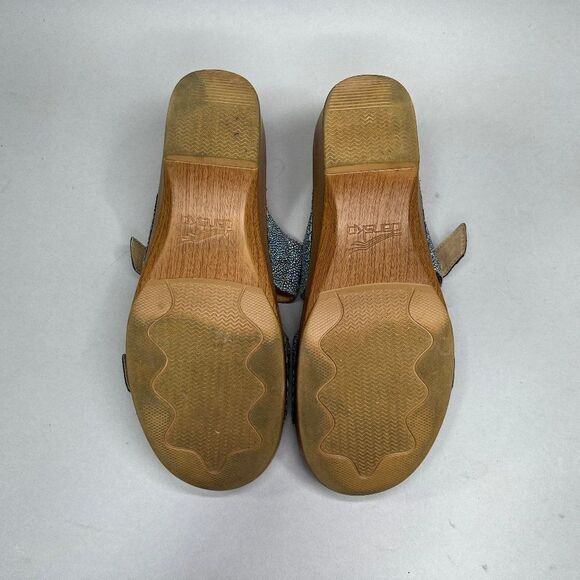 Dansko Women's Size 10.5 Sophie Blue Iridescent Wood Midsole Sandals - Picture 10 of 12